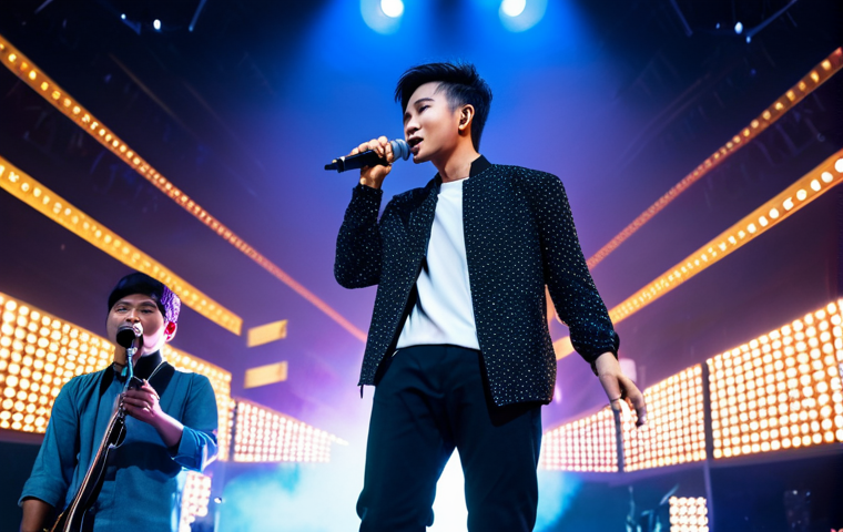 Concert Performance**

"A fully clothed male singer performing on a brightly lit stage in Bangkok, Thailand. He is wearing a stylish, modest outfit suitable for a pop concert. Energetic pose, holding a microphone. Background shows a large crowd and dynamic stage lighting. Professional concert photography, perfect anatomy, correct proportions, safe for work, appropriate content, professional, family-friendly."

**